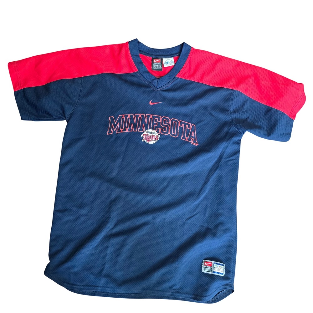 Nike Team MLB Minnesota Twins Jersey Shirt Kids XL Navy Blue Red Mesh